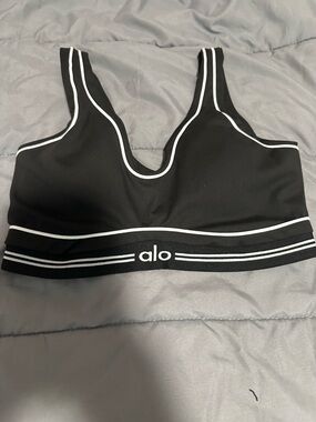 Alo Women's Black White Trim Sports Bra Leggings Set Size S